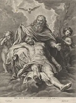 Holy Trinity Art Drucke: Holy Trinity and angels with instruments of the Passion, Schelte Adamsz. Bolswert