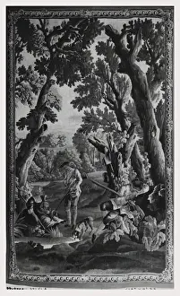 Historical Hunting Scene Drucke: huntsmen