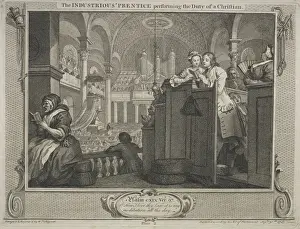 William Hogarth Etchings Drucke: Industry Idleness Industrious Prentice Performing