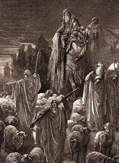 Vintage Bible Illustrations Drucke: JACOB GOING INTO EGYPT, BY GUSTAVE DORE. Gustave Dore, 1832 - 1883, French