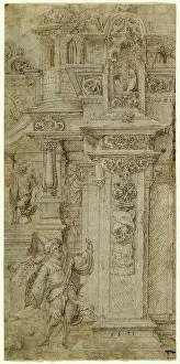 Netherlandish Painter Drucke: Jan Gossaert (Netherlandish, c. 1478 - 1532), Two Kings and a Woman Leaving an Elaborate
