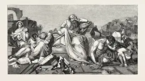 Retro Victorian Style Art Drucke: Jeremiah Among the Ruins of Jerusalem, Painted by E