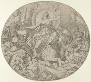 Frontispiece Artwork Drucke: Justice frontispiece ca 1550-55 Etching Sheet