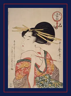 Drucke von Kitagawa, Utamaro (1753? - 1806) / Künstler; Gemälde 'Kiseru o motsu onna', um 1793-um 1804 U Drucke: 'Kitagawa Utamaro - Künstler', Woman with Pipe