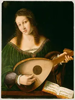 16th Century Oil Paintings Drucke: Lady Playing a Lute