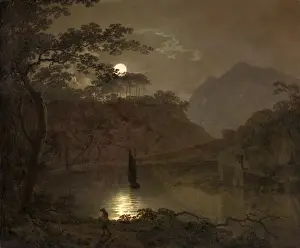 Joseph Wright Of Derby Drucke: A Lake by Moonlight, Joseph Wright of Derby, 1734-1797, British