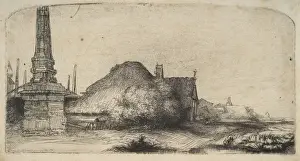 Rembrandt Etchings Drucke: Landscape Obelisk ca 1650 Etching drypoint second state