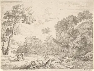 Waterfall Landscape Painting Drucke: Landscape with Waterfall, Anonymous, Herman van Swanevelt, Herman van Swanevelt