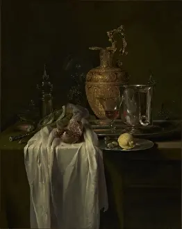 Drucke von Stillleben mit Eimer, Gefäßen und Granatapfel; Willem Kalf (Niederländisch, 1619 - 1693); Mitte der 1640er Jahre; Öl auf Leinwand; 104,5 ├ù 80,6 cm (41 1/8 ├ù 31 3/4 in.) Stilleben Kunstwerk Drucke: Leben Schüssel Gefäße Granatapfel Willem Kalf Niederländer