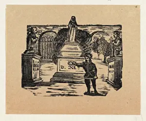Mexican Cultural Heritage Images Drucke: man, standing, front, three monuments, Jose Guadalupe Posada, Mexican, 1851-1913