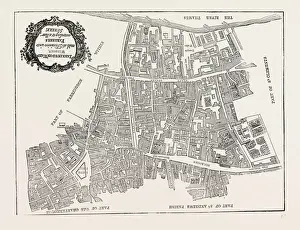 Old London Maps Drucke: Map of Farringlon Ward Without, 1750, London, UK, 19th century engraving