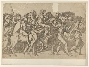 Marschierende Truppen Schild 1540-45 Radierung Aufsatz
