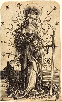 German Engraving Artist Drucke: Master PW of Cologne (German, active c. 1490-1510), Saint Catherine, c