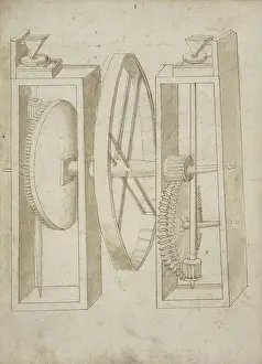 Renaissance Architecture Drawings Drucke: Two mills wheel Edificij et machine MS Martini