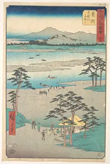 十三次名所図会　見付　天竜川舟渡ぬ Mitsuke