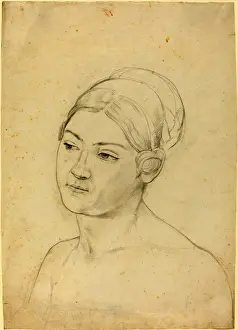 German Romanticism Art Movement Drucke: Moritz Daniel Oppenheim (German, 1800 - 1889), Head of a Young Woman, graphite