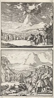 Moses And The Ten Commandments Drucke: Moses explains the Ten Commandments to the elders on Mount Sinai, Caspar Luyken