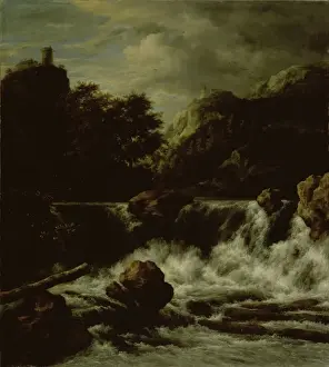 Jacob Van Ruisdael Artwork Drucke: Mountainous Landscape with Waterfall, Jacob Isaacksz. van Ruisdael, 1650 - 1682