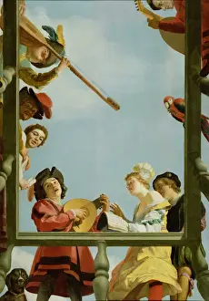 Gerrit Van Honthorst Paintings Drucke: Musical Group on a Balcony