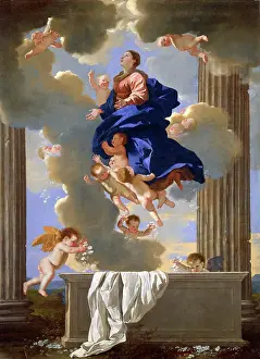 Drucke von Nikolaus von Poussin Die Annahme der Jungfrau Öl auf Leinwand um ca. 1630/32 Nicolas Poussin Drucke: Nikolaus von Poussin Die Annahme der Jungfrau , Französisch um 1594 bis 1665