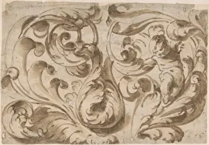 Italian Baroque Style Paintings Drucke: Overall Pattern Acanthus Scrolls Chubby Putto