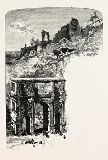 Roman History Illustrations Drucke: The Palatine Hill and Arch of Constantine, from the Coliseum, Rome and its environs