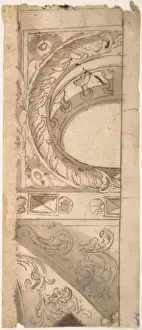 Brown Ink On Paper Art Drucke: Partial Design Ceiling Oculus 17th century Pen