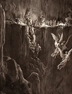 Victorian Style Prints Drucke: THE Perilous Pass on the eight cornice of Purgatory, BY GUSTAVE DORE. Gustave Dore
