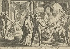 Christian Mythology Prints Drucke: Phaethon asks his father if he could ride in his wagon, Hendrick Goltzius, Franco Estius
