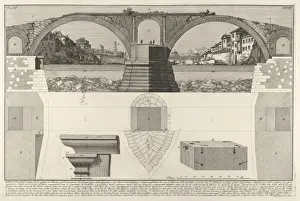Giovanni Battista Piranesi Etching Drucke: Plan elevation Pons Fabricius Quattro Capi Bridge