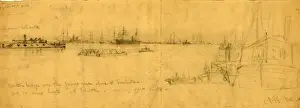 Civil War Era Art Drucke: Pontoon bridge over the James River above Ft