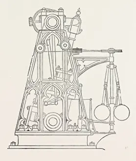 Victorian Era Engineering Drucke: POPEs OSCILLATING ENGINE, 1851 engraving