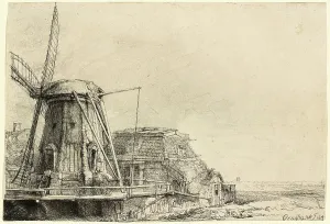 Drucke von Rembrandt van Rijn, Die Mühlewindmüller aus den Niederlanden von dem Jahr 1606 bis zum Jahr 1669 entstanden im Jahre Rembrandt Drucke: Rembrandt van Rijn, Die Mühle im Sturm (Windmille)