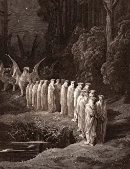 Nineteenth Century Woodcuts Drucke: The Procession of the Elders, by Gustave Dore