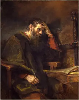 Drucke von Rembrandt van Rijn und Werkstatt?, niederländisch (1606-1669), Der Apostel Paulus, um 1657, Öl auf Leinwand Rembrandt Drucke: Rembrandt van Rijn und Werkstatt?, Niederländisch (1606-1669), Der Apostel Paulus um 1657