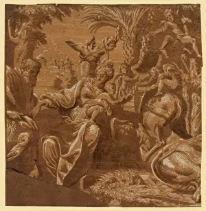 Chiaroscuro Woodcut Drucke: The rest on the flight into Egypt, between ca