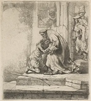 Drucke von Artokoloro Rembrandt Drucke: Rückkehr des verlorenen Sohnes 1636 Radierungplatte 6 1/8