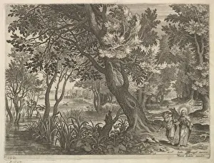 Antique Printmaking Techniques Drucke: River View Christ Tempted Devil Engraving Plate