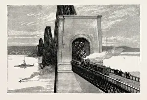 UK History Images Drucke: RUNNING THE FIRST TRAIN OVER THE NEW FORTH BRIDGE, engraving 1890, UK, U. K. Britain