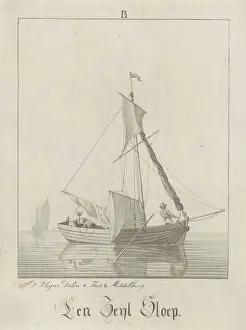 Antique Sailing Vessels Drucke: Sailing sloop three figures Zeijl Sloop title