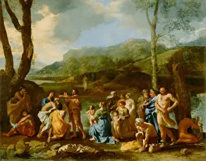 Nicolas Poussin Oil Paintings Drucke: Saint John Baptizing in the River Jordan