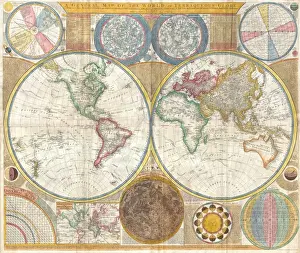Old Map Of The World Drucke: Samuel Dunn, Wall Map of the World in Hemispheres, topography, cartography, geography