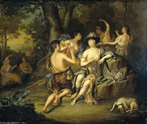 Museum Quality Art Pieces Drucke: Shepherds and Shepherdesses in a Landscape, Hieronymus van der Mij, c. 1735