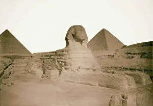 The Great Sphinx Of Giza Drucke: Sphinx pyramids two pyramids background 1934