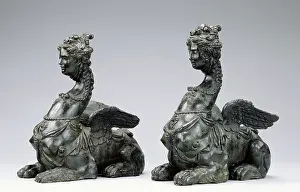 Italian Bronze Sculptures Drucke: Two Sphinxes (Accompanied by a Pair of Volute Scrolls)