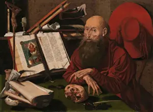 Studium von Sankt Hieronymus, während er auf die linke Hand zeigt.
