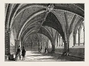 Historic Westminster Buildings Drucke: ST. STEPHENs CRYPT INTERIOR, Westminster, London, UK, 19th century engraving