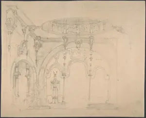 Oriental Interior Design Drucke: Stage Set Design Square Hall Rounded Archways