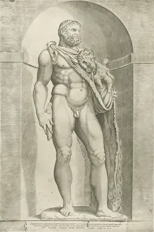 Hercules Statue Drucke: Statue of Emperor Commodus as Hercules, Jacob Bos, Antonio Lafreri, 1550