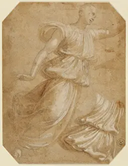 16th Century European Art Drucke: Study of an Angel and of Drapery